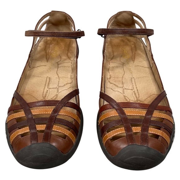 J-41 Jambu Adventure On Brown Strappy Closed Toe Flat Mary Jane Shoes Size 11 - Picture 4 of 11